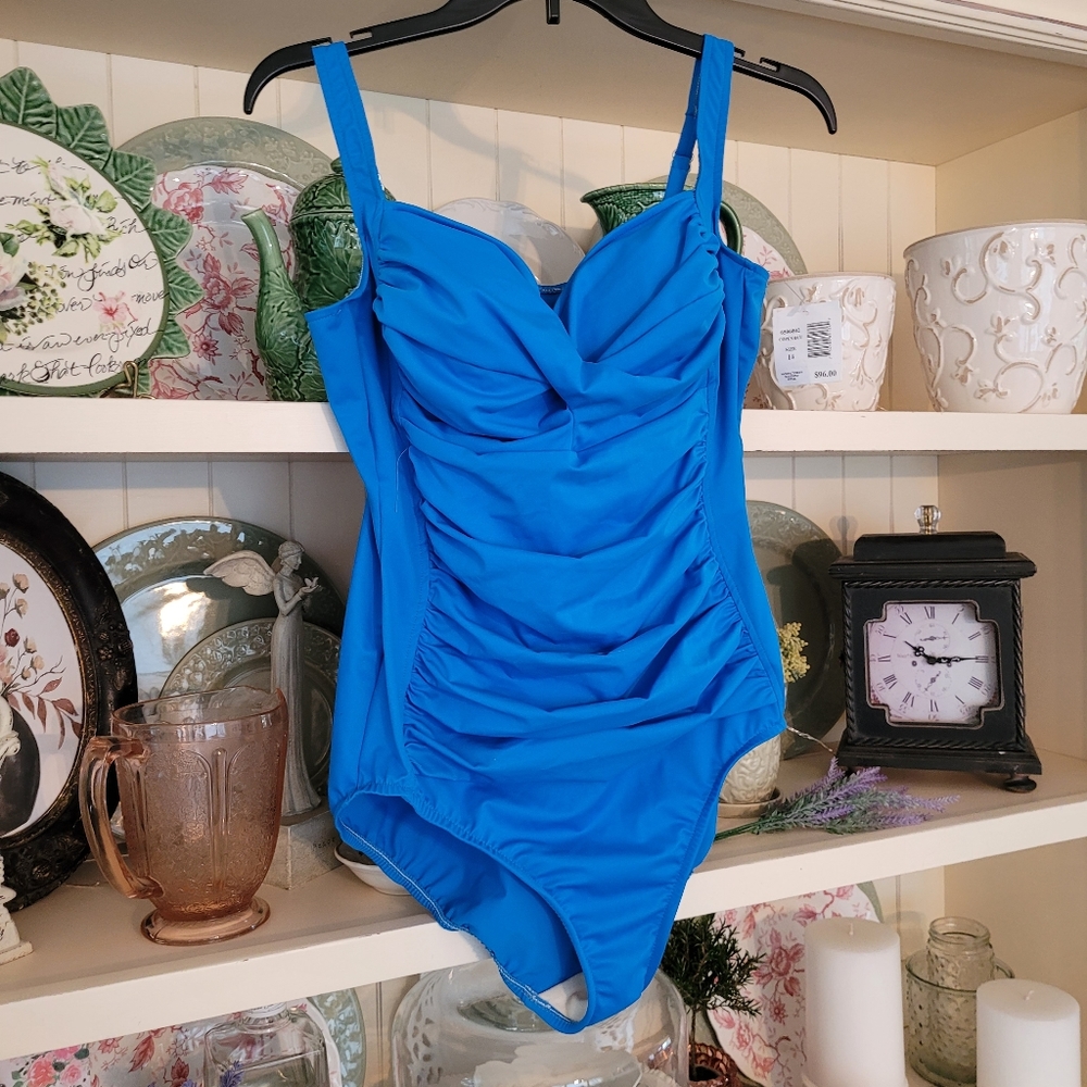 Trimshaper blue one piece swimsuit NWT new